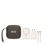 Reisset met magnetische powerbank 5.000mAh en USB-C-oplader kleur wit weergave met bedrukking