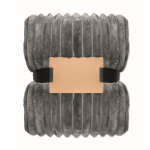 Gestreepte fleece deken met lint en kraft kaart 450 g/m² kleur donkergrijs tweede weergave