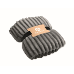 Gestreepte fleece deken met lint en kraft kaart 450 g/m² kleur donkergrijs hoofdweergave
