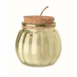 Glazen kaarsenhouder met kurken deksel en vanillegeurkaars kleur beige