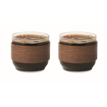Set van 2 glazen koffiekopjes met band van walnotenhout 120 ml kleur hout tweede weergave