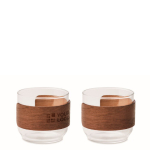 Set van 2 glazen koffiekopjes met band van walnotenhout 120 ml kleur hout weergave met bedrukking