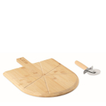 Bamboe pizzaplank met roestvrijstalen pizzasnijder inbegrepen kleur hout weergave met bedrukking