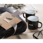 Geschenkset met fleecedeken en 2 emaille mokken 350 ml kleur zwart derde hoofdweergave