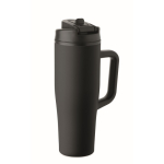 Lekvrije thermosbeker met handvat en rietje 900 ml kleur zwart tweede weergave