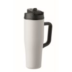 Lekvrije thermosbeker met handvat en rietje 900 ml kleur wit tweede weergave