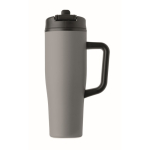 Lekvrije thermosbeker met handvat en rietje 900 ml kleur grijs zevende weergave
