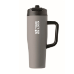 Lekvrije thermosbeker met handvat en rietje 900 ml kleur grijs weergave met bedrukking
