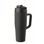 Lekvrije thermosbeker met handvat en rietje 900 ml kleur marineblauw
