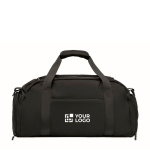 Sportieve nylon tas met trolleyband en schouderriem 20 L kleur zwart weergave met bedrukking
