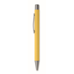 Drukpen van gerecycled aluminium met rubber afwerking en blauwe inkt kleur geel tweede weergave