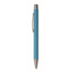 Drukpen van gerecycled aluminium met rubber afwerking en blauwe inkt kleur turquoise tweede weergave