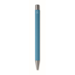 Drukpen van gerecycled aluminium met rubber afwerking en blauwe inkt kleur turquoise vierde weergave