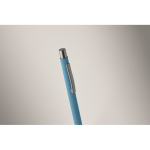 Drukpen van gerecycled aluminium met rubber afwerking en blauwe inkt kleur turquoise foto bekijken vierde weergave