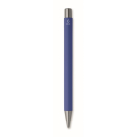Drukpen van gerecycled aluminium met rubber afwerking en blauwe inkt kleur koningsblauw vierde weergave