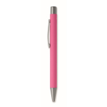 Drukpen van gerecycled aluminium met rubber afwerking en blauwe inkt kleur fuchsia tweede weergave