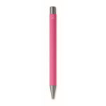 Drukpen van gerecycled aluminium met rubber afwerking en blauwe inkt kleur fuchsia vierde weergave