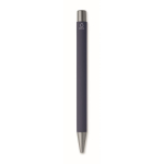 Drukpen van gerecycled aluminium met rubber afwerking en blauwe inkt kleur marineblauw vierde weergave