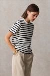 Dames T-shirt biologisch katoen, moderne pasvorm 150 g/m² kleur wit/blauw tweede weergave