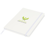 A5-notitieboek met elastische sluiting en lint in dezelfde kleur, gestippelde pagina's kleur wit weergave tampondruk