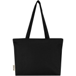 Katoenen totebag met ritssluiting en lange hengsels 320 g/m2 kleur zwart tweede weergave achterkant