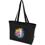 Katoenen totebag met ritssluiting en lange hengsels 320 g/m2 kleur zwart