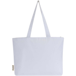 Katoenen totebag met ritssluiting en lange hengsels 320 g/m2 kleur wit tweede weergave achterkant