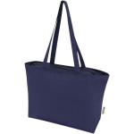 Katoenen totebag met ritssluiting en lange hengsels 320 g/m2 kleur marineblauw