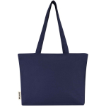 Katoenen totebag met ritssluiting en lange hengsels 320 g/m2 kleur marineblauw tweede weergave achterkant