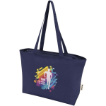 Katoenen totebag met ritssluiting en lange hengsels 320 g/m2 kleur marineblauw