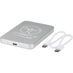 Compacte magnetische powerbank met draadloos opladen 5.000 mAh kleur zilver weergave bedrukking logo 2