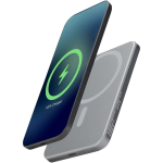 Compacte magnetische powerbank met draadloos opladen 5.000 mAh kleur glanzend zilver