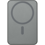 Compacte magnetische powerbank met draadloos opladen 5.000 mAh kleur glanzend zilver tweede weergave achterkant
