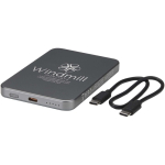 Compacte magnetische powerbank met draadloos opladen 5.000 mAh kleur glanzend zilver weergave bedrukking logo 2