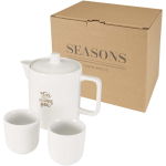 Theepot met twee keramische kopjes voor theeservice 600ml kleur wit weergave tampondruk
