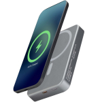 Magnetische draagbare oplader van gerecycled aluminium 10.000 mAh kleur glanzend zilver