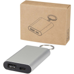 Personaliseerbare powerbank van gerecycled aluminium met sleutelhanger 2.000 mAh kleur zilver