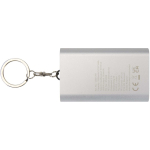 Personaliseerbare powerbank van gerecycled aluminium met sleutelhanger 2.000 mAh kleur zilver tweede weergave achterkant