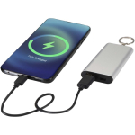 Personaliseerbare powerbank van gerecycled aluminium met sleutelhanger 2.000 mAh kleur zilver derde weergave