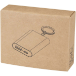 Personaliseerbare powerbank van gerecycled aluminium met sleutelhanger 2.000 mAh kleur zilver tweede weergave met doos