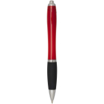 Klikpen van gerecycled kunststof met zachte grip en zwarte inkt kleur rood tweede weergave achterkant