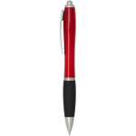 Klikpen van gerecycled kunststof met zachte grip en zwarte inkt kleur rood weergave zijkant