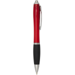 Klikpen van gerecycled kunststof met zachte grip en zwarte inkt kleur rood tweede weergave met zijkant