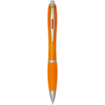 Klikpen van gerecycled kunststof met grip, zwarte inkt kleur oranje