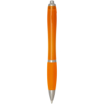Klikpen van gerecycled kunststof met grip, zwarte inkt kleur oranje tweede weergave achterkant