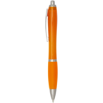 Klikpen van gerecycled kunststof met grip, zwarte inkt kleur oranje weergave zijkant