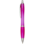 Klikpen van gerecycled kunststof met grip, zwarte inkt kleur roze weergave zijkant