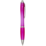 Klikpen van gerecycled kunststof met grip, zwarte inkt kleur roze tweede weergave met zijkant