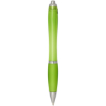 Klikpen van gerecycled kunststof met grip, zwarte inkt kleur limoen groen tweede weergave achterkant