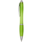 Klikpen van gerecycled kunststof met grip, zwarte inkt kleur limoen groen weergave zijkant
